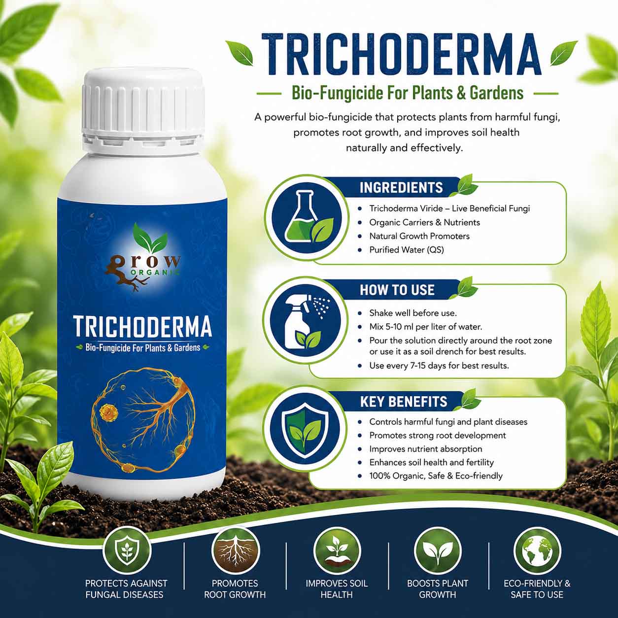 Trichoderma Bio-Fungicide Liquid | 100% Organic Soil & Root Protector for Plants | Pakistan Garden Care