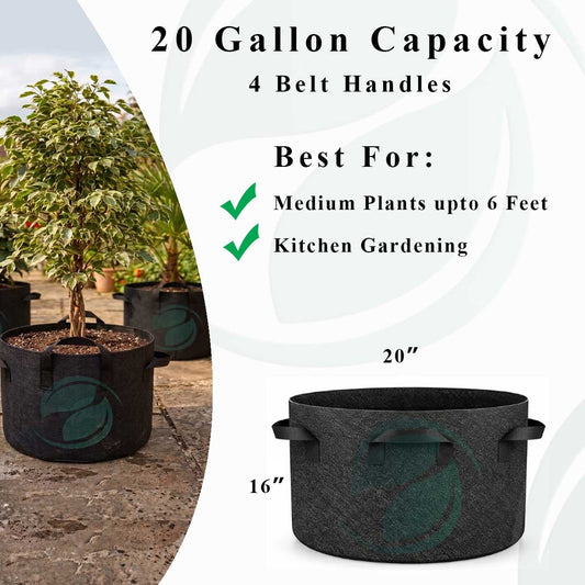 20 Gallon Heavy-Duty Grow Bag | 20x16 Inch Plant Pot for Kitchen Gardening | Durable Fabric Pot for Pakistan