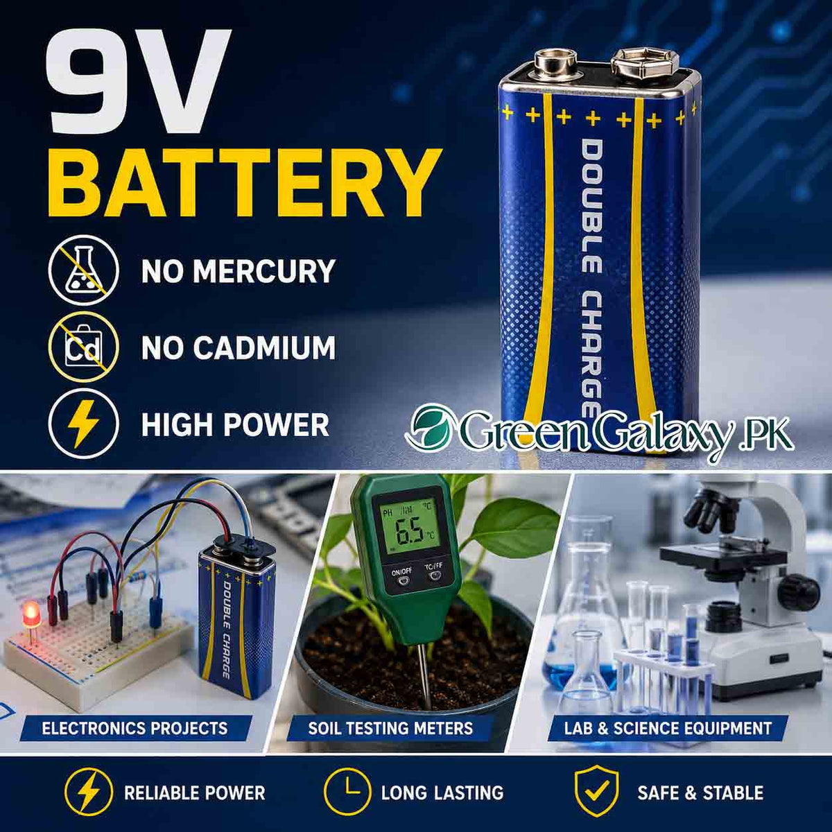 9V Battery in Lahore – High Power 9 Volt Battery for Soil Meters, Science Projects & Equipment