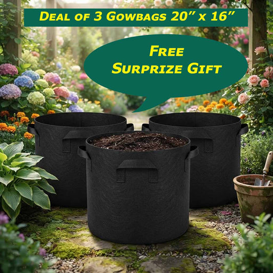 Buy 3 Grow Bags (20"x16") 20-Gallon + Free Surprise Gift | Heavy-Duty Fabric Pots for Plants