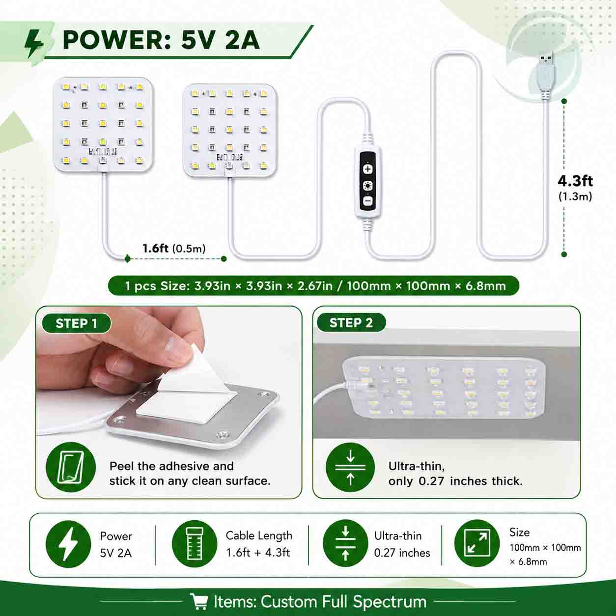 Full Spectrum LED Grow Light for Indoor Plants with Timer & Brightness Control – USB Powered
