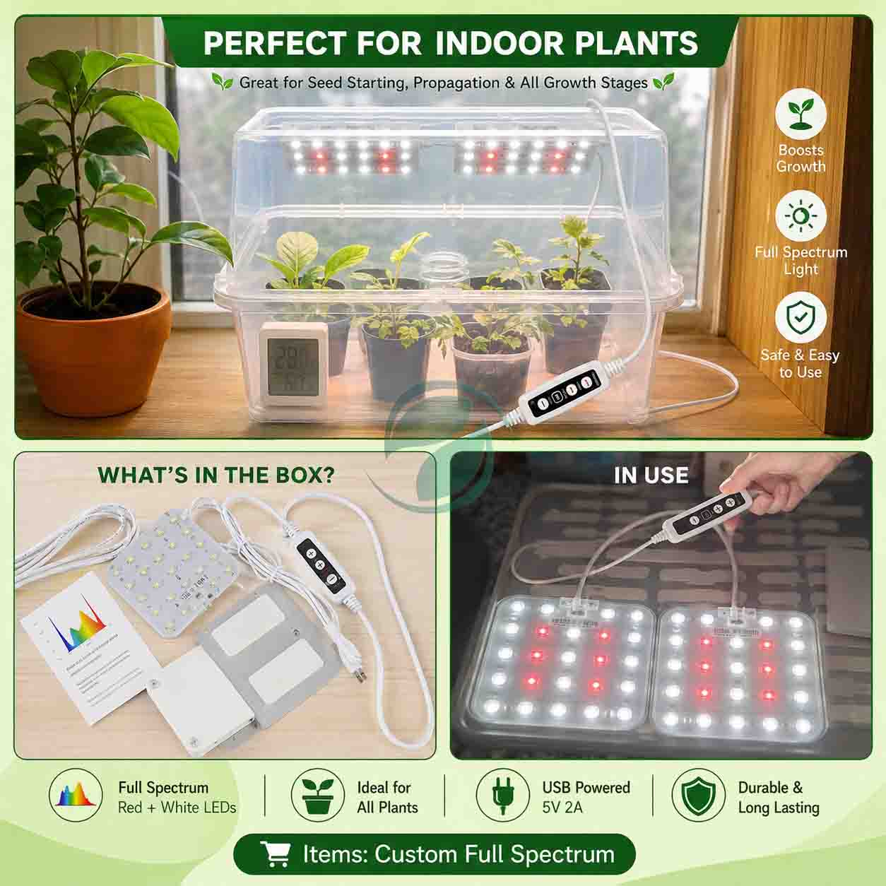 Full Spectrum LED Grow Light for Indoor Plants with Timer & Brightness Control – USB Powered