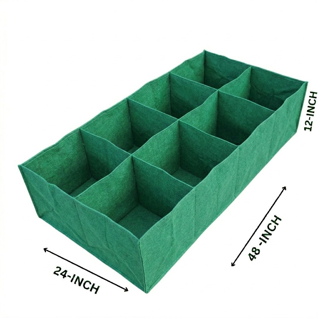8-Grid Fabric Raised Bed – 4ft Rectangle Multi-Compartment Grow Bag