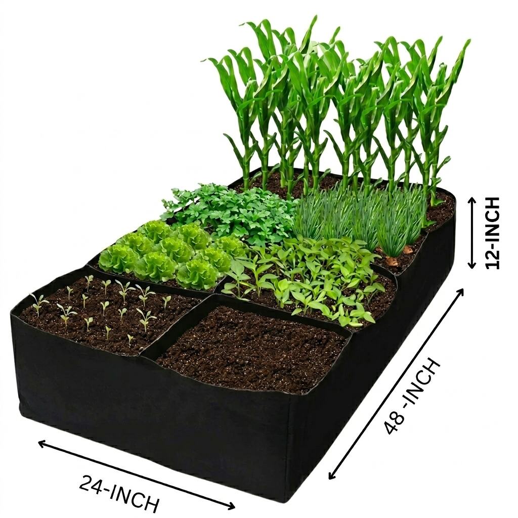 8-Grid Fabric Raised Bed – 4ft Rectangle Multi-Compartment Grow Bag