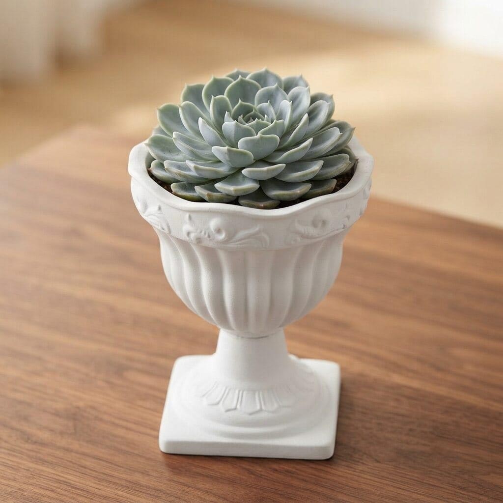 Fancy Trophy Shape 7-Inch White Plastic Pot | Best for Indoor & Outdoor Plants, Cactus, Succulents & Snake Plants | Green Galaxy Pakistan