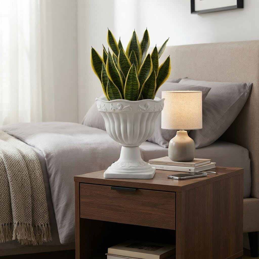 Fancy Trophy Shape 7-Inch White Plastic Pot | Best for Indoor & Outdoor Plants, Cactus, Succulents & Snake Plants | Green Galaxy Pakistan