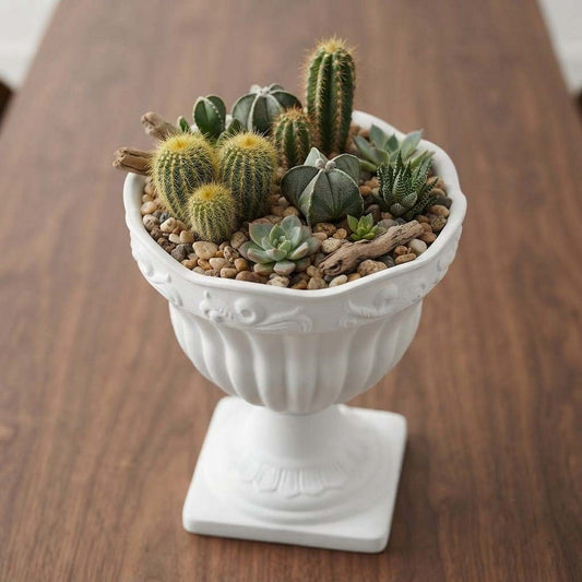 Fancy Trophy Shape 7-Inch White Plastic Pot | Best for Indoor & Outdoor Plants, Cactus, Succulents & Snake Plants | Green Galaxy Pakistan