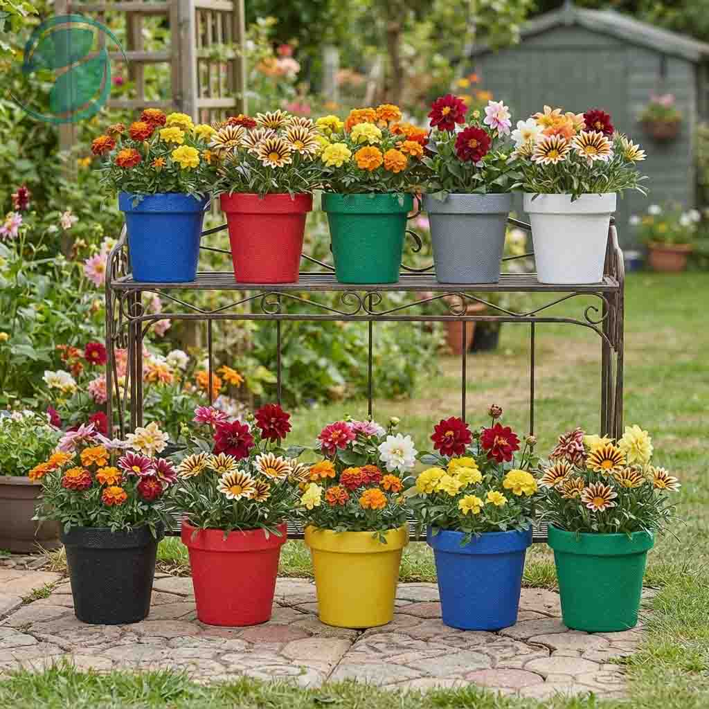 High Quality Flexible Colorful Plastic Pots – Pack of 10 Size 7"| Durable & Lightweight