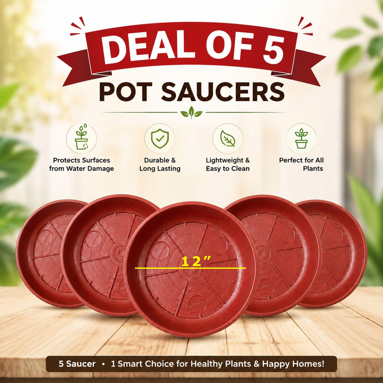 Pack of 5 Plastic Plant Saucers | Flower Pot Drip Trays for Gamlay | Pot Plates in Pakistan