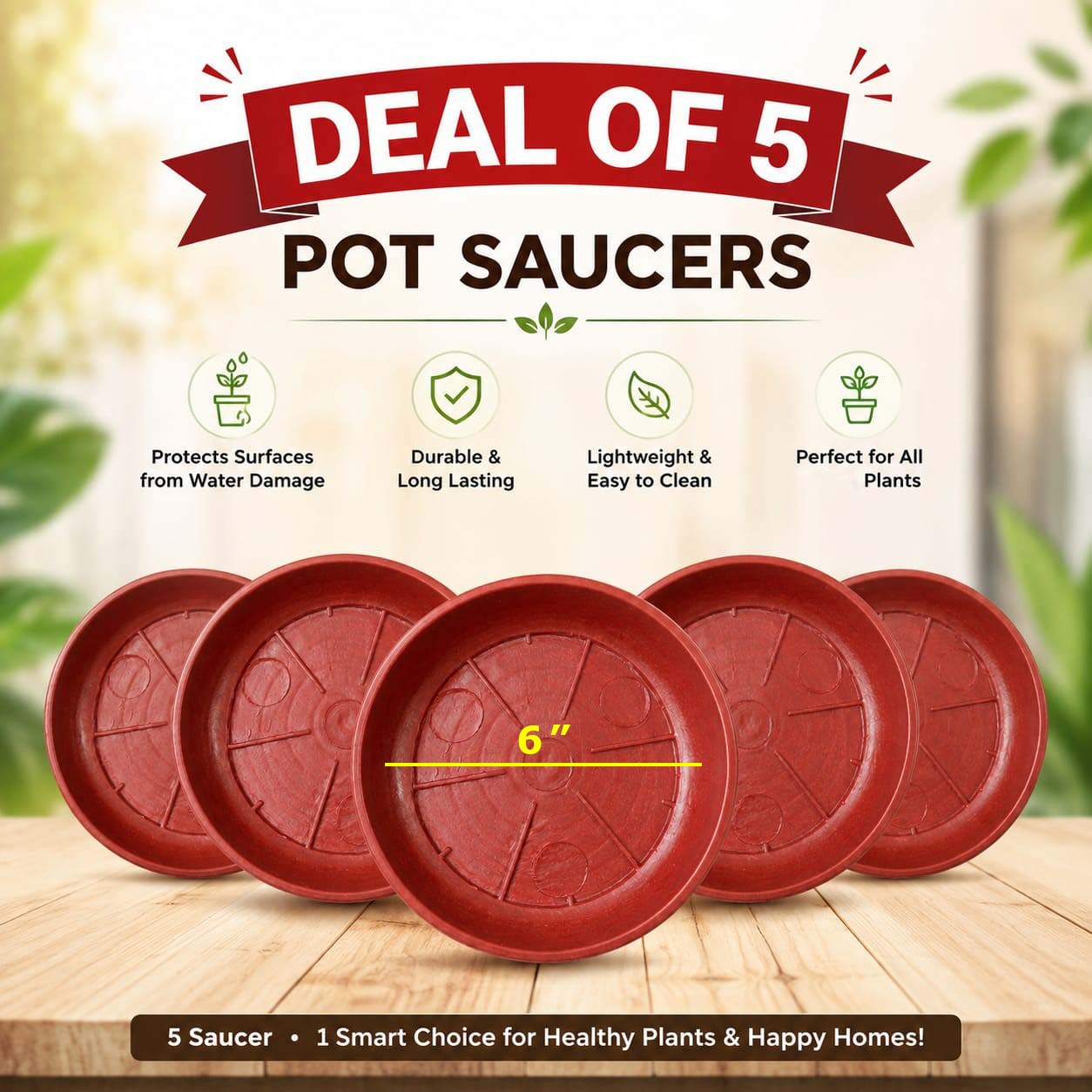 Pack of 5 Plastic Plant Saucers | Flower Pot Drip Trays for Gamlay | Pot Plates in Pakistan