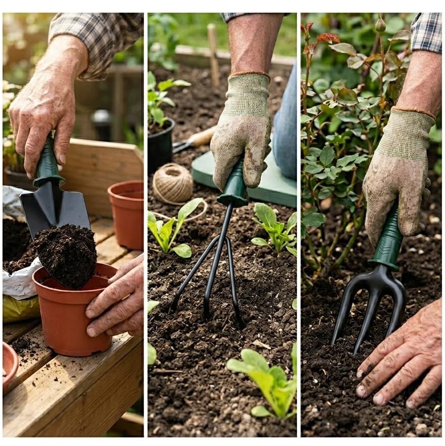 Premium 3-Piece Gardening Trowel, Fork & Rake Tool Set | Professional Home Garden Kit